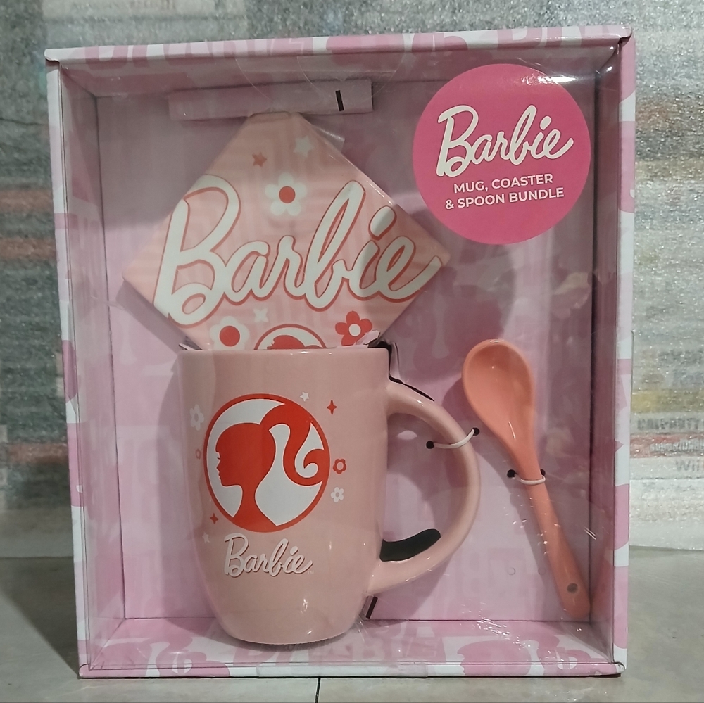 Mattel Barbie Mug, Coaster, and Spoon Bundle (NEW)